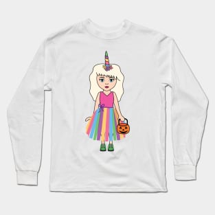 Unicorn Trick or Treat Halloween Girl 1 Long Sleeve T-Shirt